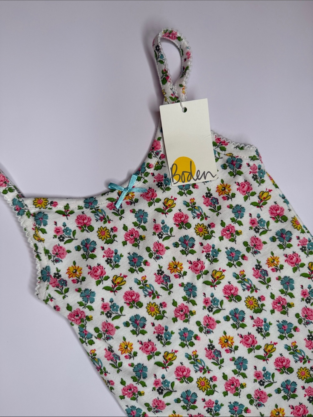 Mini Boden White Floral Camisole with Pink, Blue & Yellow Flowers